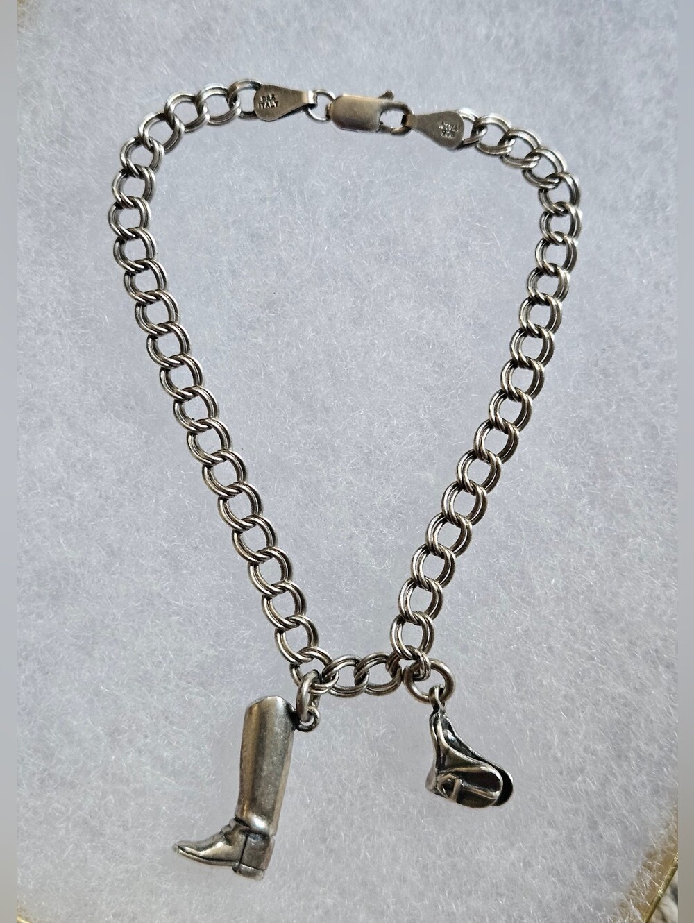 Vintage Designer Riding Lovers Charm Bracelet w/ Boot & Saddle Charms ITALY 925